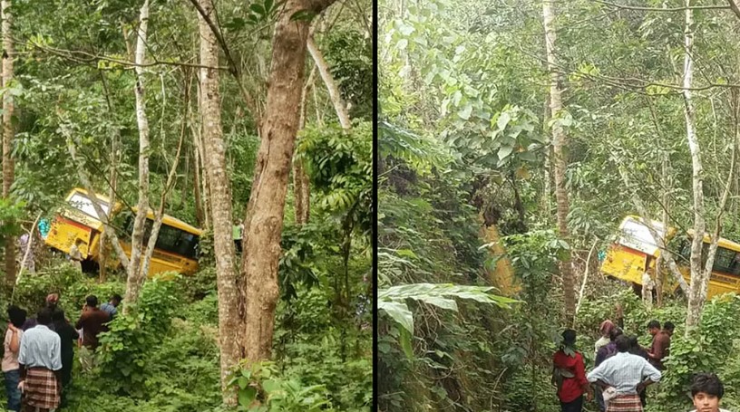 കയറ്റത്തിനിടെ നിയന്ത്രണം വിട്ടു, കൊല്ലത്ത് സ്കൂൾ ബസ് മറിഞ്ഞ് അപകടം; ഡ്രൈവർ അടക്കം 24 പേർക്ക് പരിക്കേറ്റു
