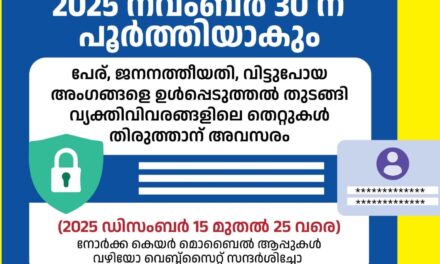 നോർക്ക കെയർ എൻറോൾമെൻറ് നാളെ (നവംബര്‍ 30) പൂര്‍ത്തിയാകും.  തെറ്റുകള്‍ തിരുത്താന്‍ ‍ഡിസംബര്‍ 15 മുതല്‍ അവസരം