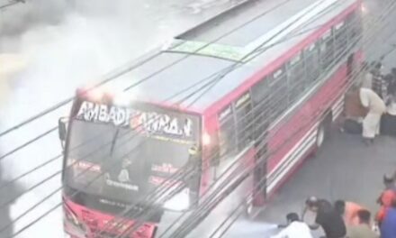 ഒറ്റപ്പാലത്ത് സ്വകാര്യ ബസ് നടുറോഡിൽ കത്തി video