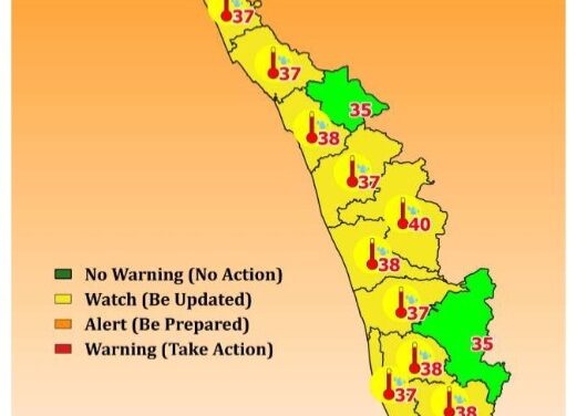 പാലക്കാട് നാളെയും താപനില 40 °C  വരെ ഉയരാമെന്ന്,  ഉയര്‍ന്ന താപനില മുന്നറിയിപ്പ് – മഞ്ഞ അലര്‍ട്ട് പുറപ്പെടുവിച്ചു