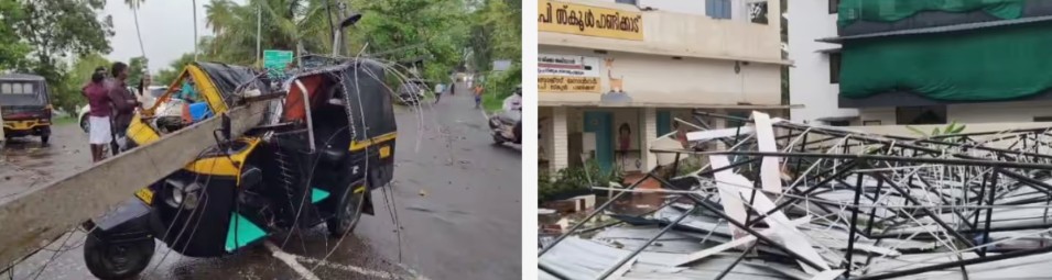 സംസ്ഥാനത്ത് കനത്ത മഴയിൽ വിവിധ ജില്ലകളിൽ വ്യാപക നാശനഷ്ടം, ഓടിക്കൊണ്ടിരുന്ന ഓട്ടോ‌യിലേക്ക് വൈദ്യുതി പോസ്റ്റ് ഒടിഞ്ഞുവീണു.. കോൺക്രീറ്റ് ഭിത്തി ഇടിഞ്ഞ് ലോറിക്ക് മുകളിലേക്ക് വീണു യുവാവിന് ദാരുണാന്ത്യം