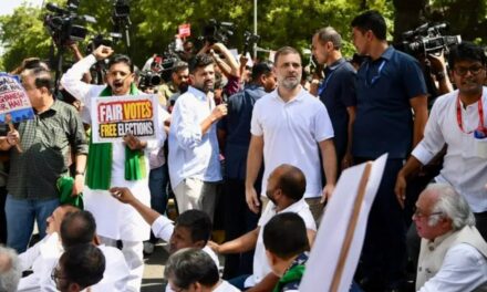 ‘ഗ്യാനേഷ് രാജിവയ്ക്കണം’: ബാരിക്കേഡിന് മുകളിൽ കയറി ദേശീയ പതാക വീശി രാഹുലും പ്രിയങ്കയും; ഒറ്റക്കെട്ടായി ഇന്ത്യാസഖ്യം തെരുവിൽ